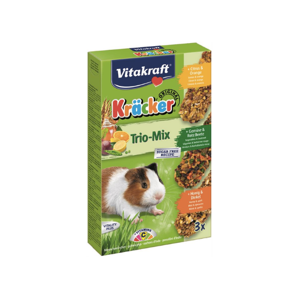 Vitakraft Krcker Trio-Mix Marsvin m. Citrus/Appelsin Grntsager/Rdbede Honning/Spelt 